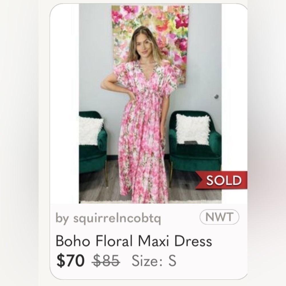 NWT Boho floral maxi dress vacation Euro Summer long sleeve - Picture 14 of 15